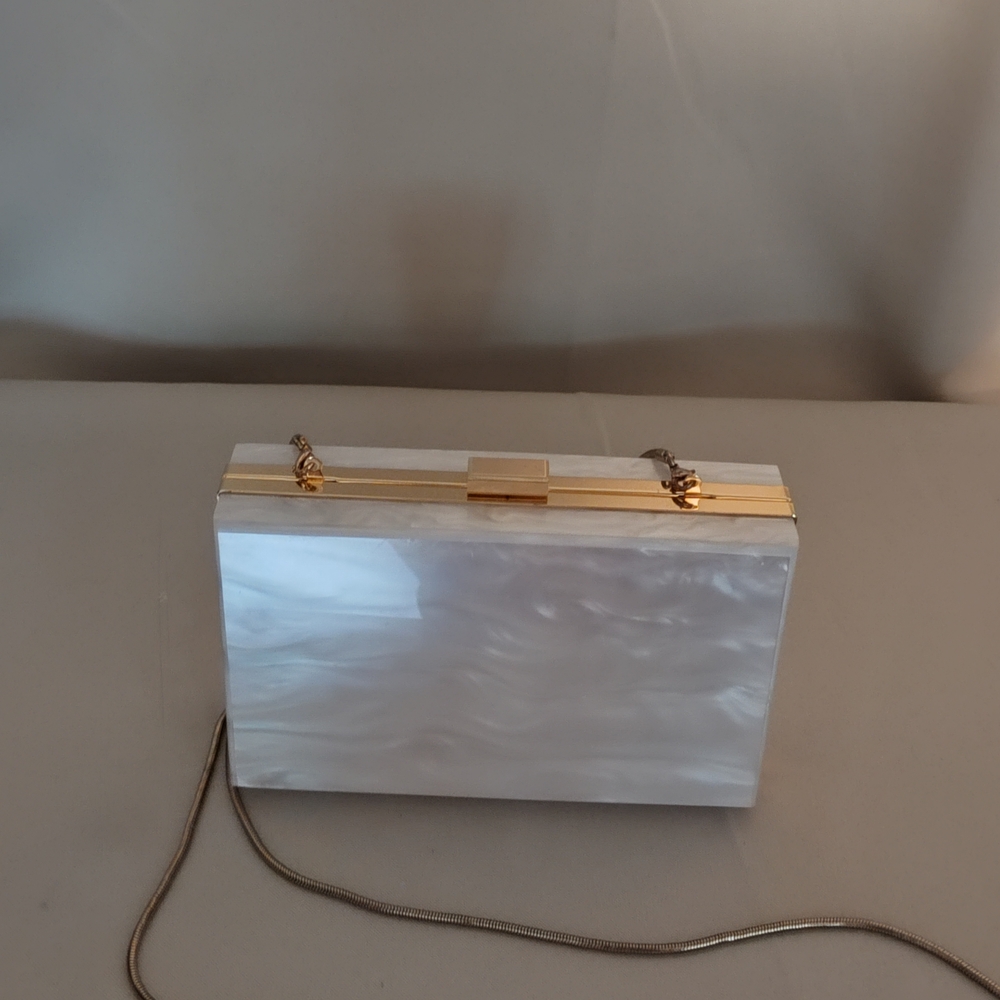 Rachel Zoe Pearl White Clutch with Gold Accents